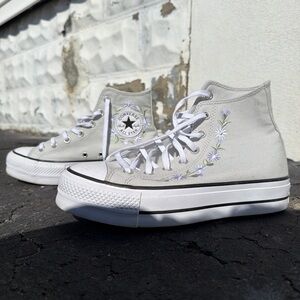 Converse Women's Light Gray Floral High-Tops